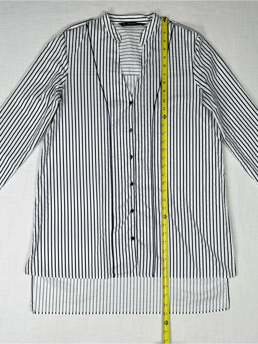 Zara Basic Striped High Low Tunic Button Front Blouse Shirt Size L Blue White - Picture 11 of 14